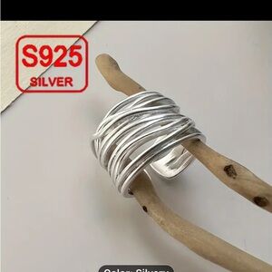 BohemianElegantAdjustableWideBandOpen Ring 925 SterlingSilver18K GoldenPlated